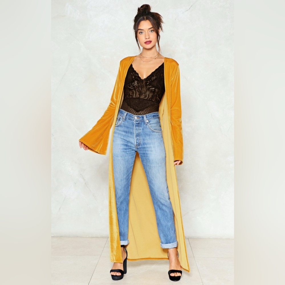 NWT NASTY GAL Mustard Velvet Duster Coat